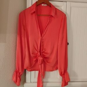 Ramy Brook Vibrant Pink Tie-Front Blouse